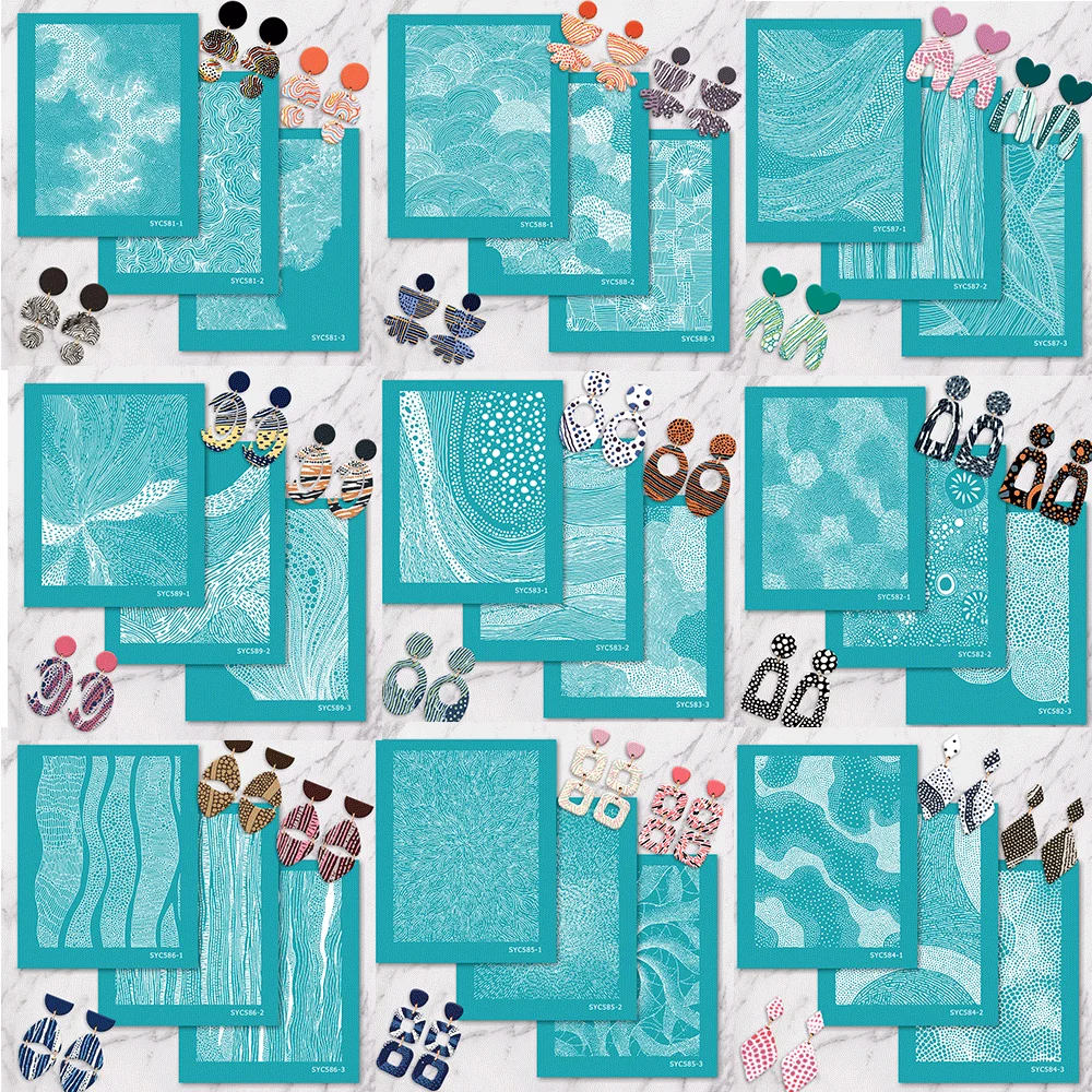 3pcs/set Ink Wash Texture Pattern Silk Screen Stencils Reusable Silkscreen Print Kit for DIY Jewelry Earring Making Decal