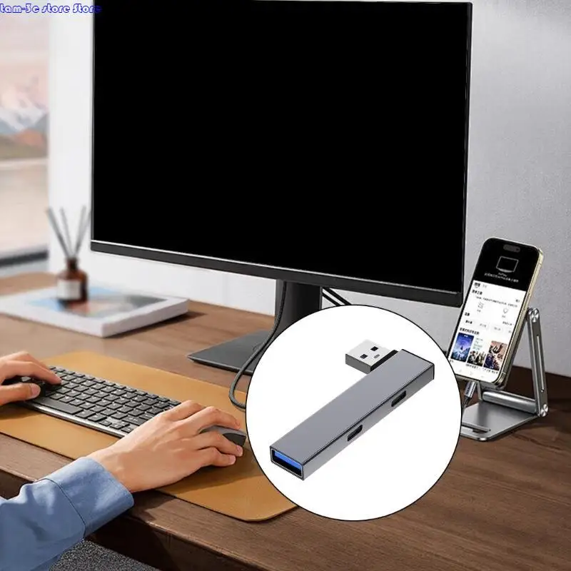 D0UA alumínio USB3.0 Hub USB Splitter USB Expander USB para 2Type C e USB Port Expander para transmissão dados rápida