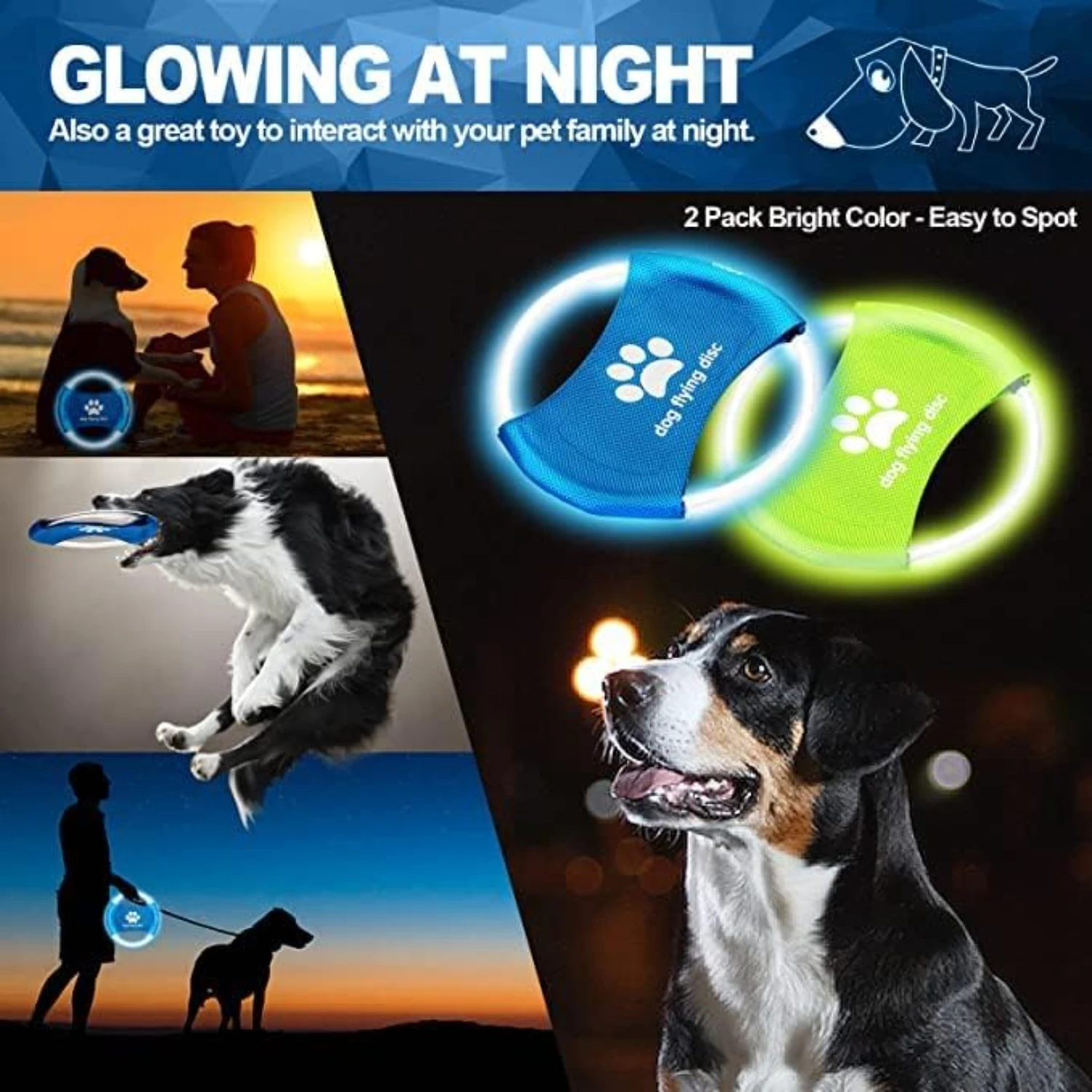 Giocattolo interattivo vibrante incandescente dell'anello del cane-strumento di addestramento sicuro per i denti forte e durevole per i cani-1 pz-disponibile in Vibrant C