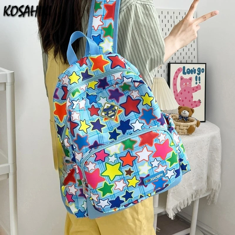 

High-capacity Ins Women Students Backpack Sweet Kawaii Casual All Match Schoolbags Harajuku Y2k Aesthetic Star Print Backpacks