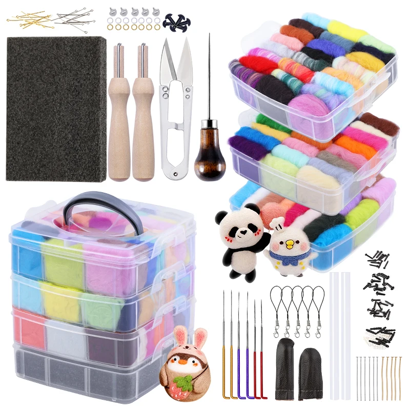 

Fenrry Needle Felting Kit Wool Roving 24/48/50/72Colors with Felt Tools and Storage Box Needle Felting Starter Kit for DIY Craft