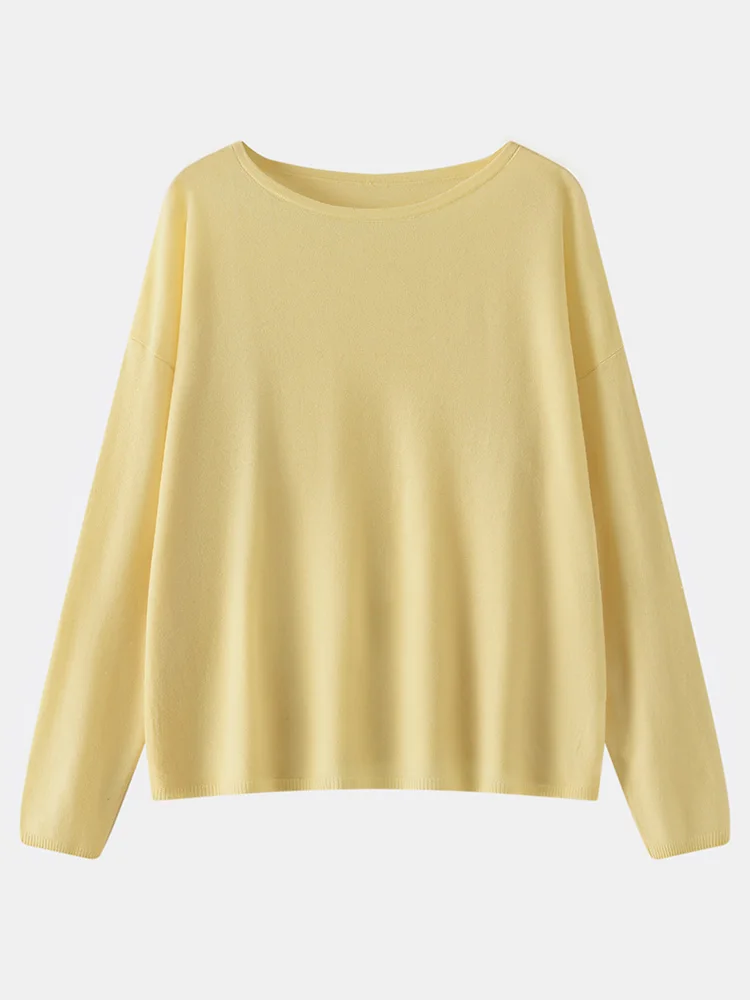 

New Women Fine Wool Sweater O-Neck Pullover Spring Autumn Winter 100% Merino Wool Knitwear Dropping Sleeve Knit Clothing Tops