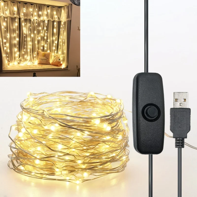 

Fairy Lights 12m 120 LEDs String Lights USB IP65 Waterproof Warm White For Xmas,Wedding,Indoor/Outdoor-Silver Wire