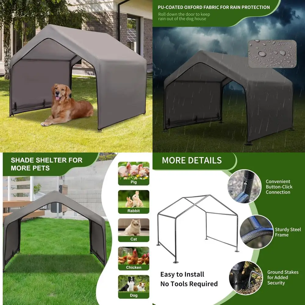 

Large Outdoor Dog House, Waterproof Canopy Shelter, 4x4x3.3ft Gray Pet Tent with Ground Stakes