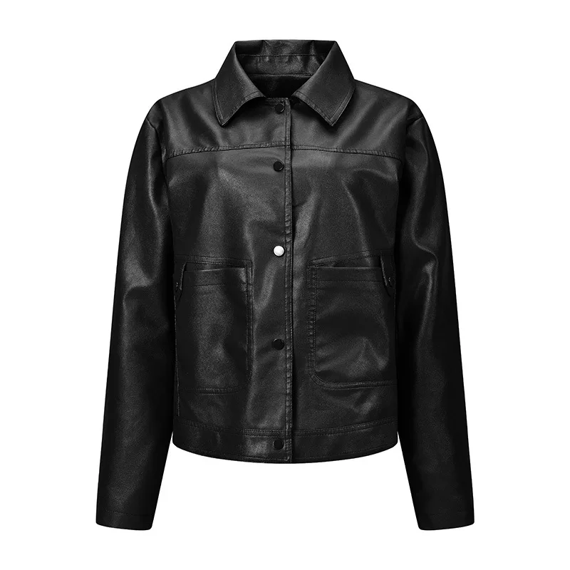 Fashionable Short 3D Leather Jacket Women's New Style Autumn Cross-Border Thick Synthetic Leather Coat Regular Length O2O Sales