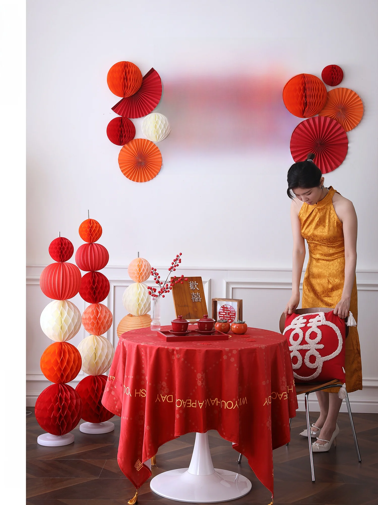 Red Wedding Celebration Tablecloth Couple's Engagement Home Use Tea Table Dining Table Decorations Wedding Reception Living R...