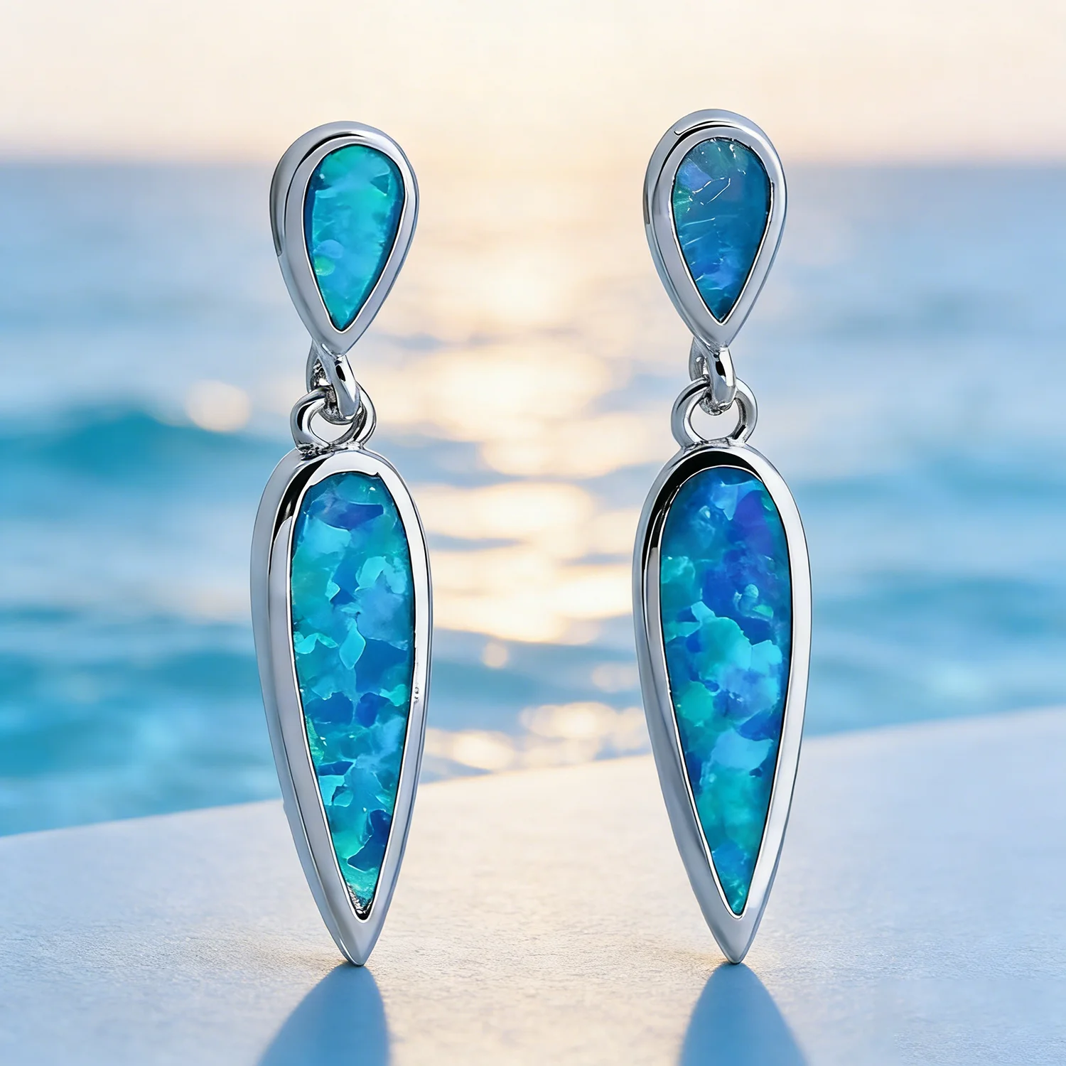 Delicate Water Drops Gentle wind Blue Opal Beautiful Mutil-color Zirconia Earrings Ladies Fashion Jewelry Gift for Girlfriend