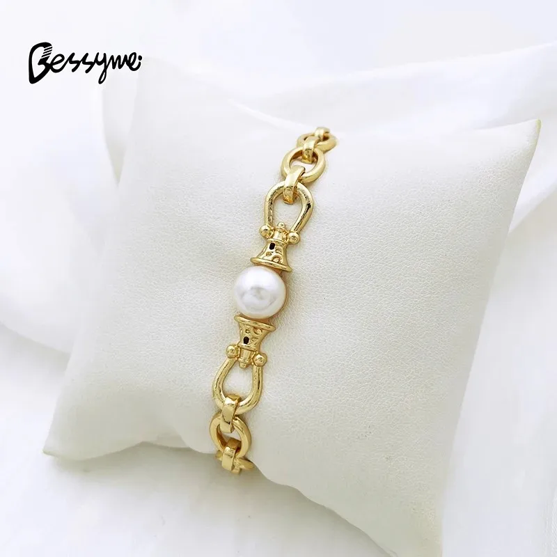 Fashion Women Jewelry Set Gold Plated Necklace Luxury Design Imitation Pearl Earrings Bracelet And Ring For Wedding Party