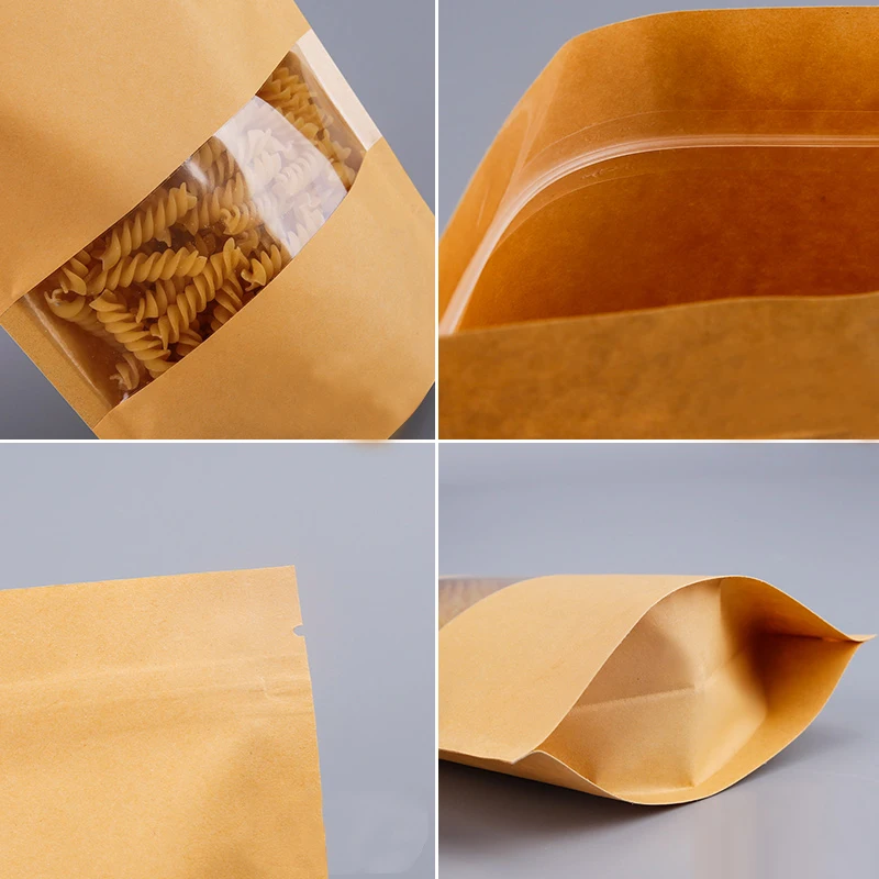 Customized Printing Kraft Paper Standing Window Zipper Bag, Condiment Tea, Sugar, Nut Storage, Packaging Pouch, High Quality