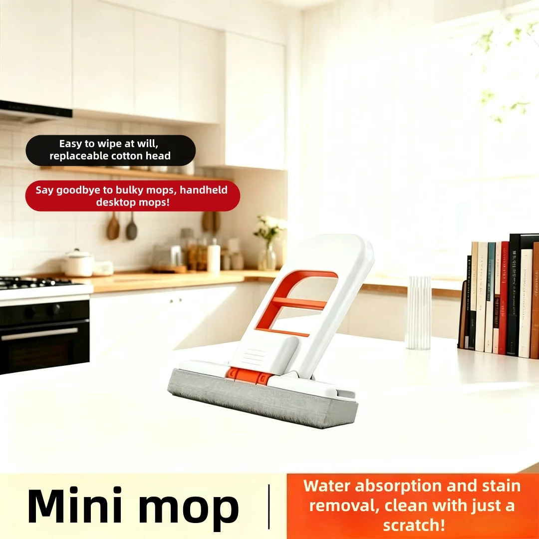 Mini Foldable Mop，Mini Mop Self Squeezed Dry Wet Sponge Cleaner，Suitable for Bathroom，Car，Kitchen Counter，Living Room，Glass