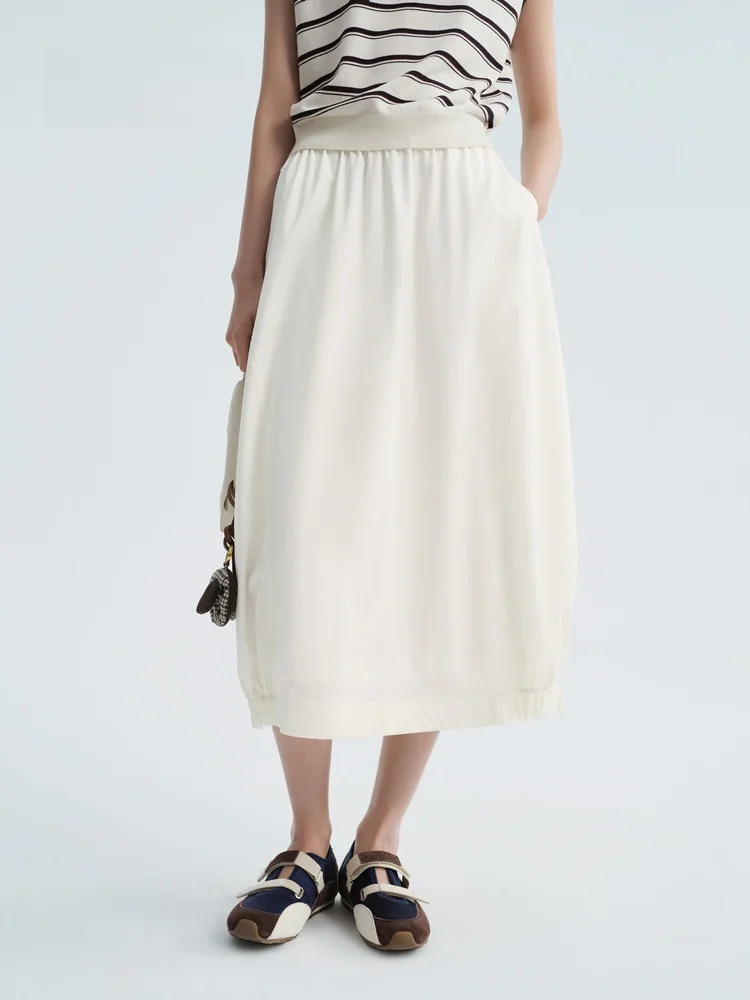 

Белая юбка Indicia 2026: Новинка лета, высокая талия, А-силуэт, с вставками, повседневная, для офиса, из полиэстера