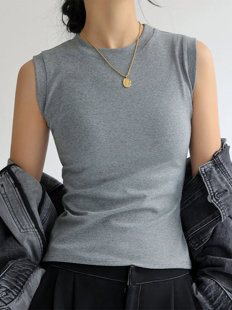Women's Cotton Camisole Vest - Round Neck, Sleeveless, Colorful Basic Tee with Side Cleavage Coverage