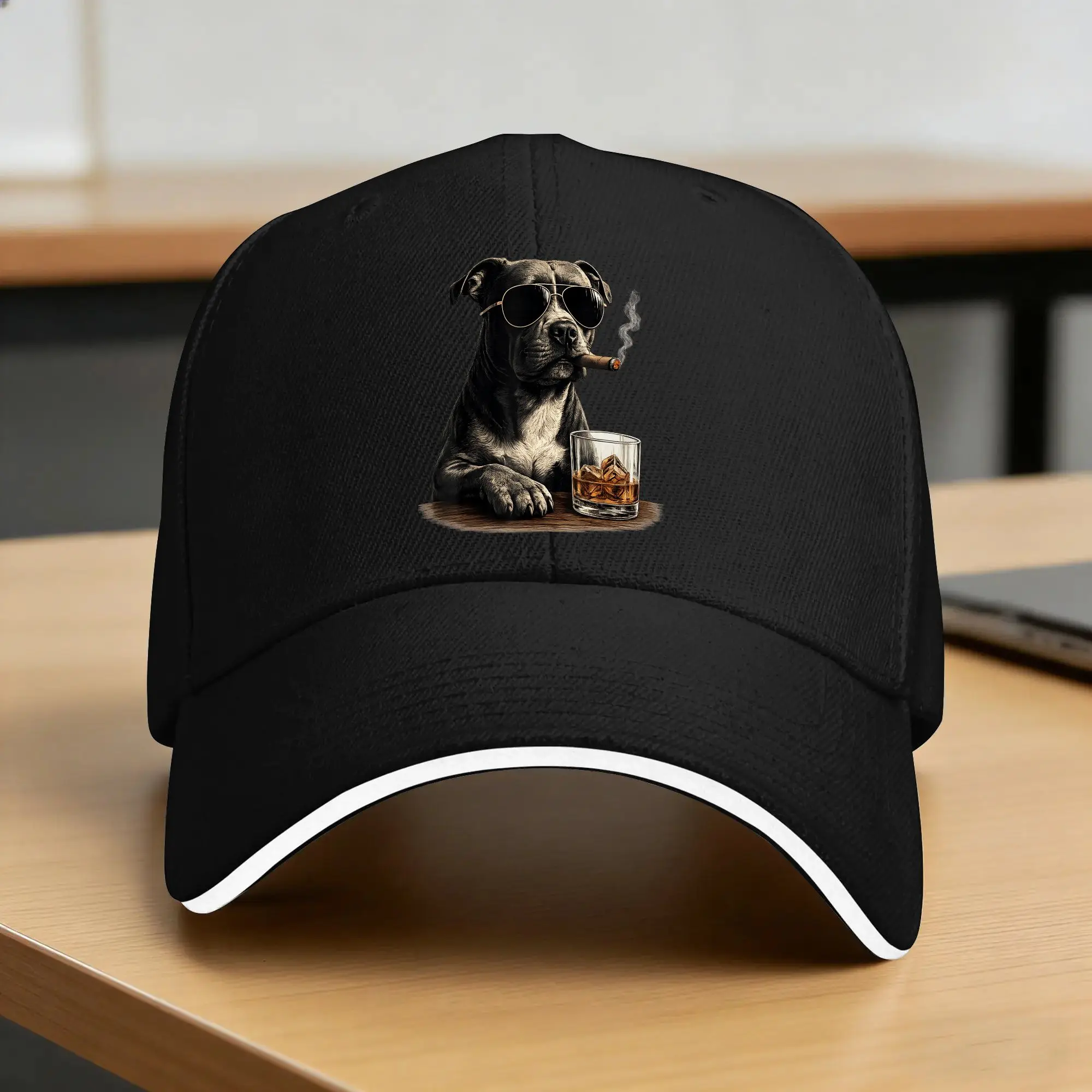 Funny Pitbull Meme Smoking Cigar Whisky Dog Sun Baseball Cap  Spring y2k Retro Trucker Hat For Female Male Outdoor Snapback Cap
