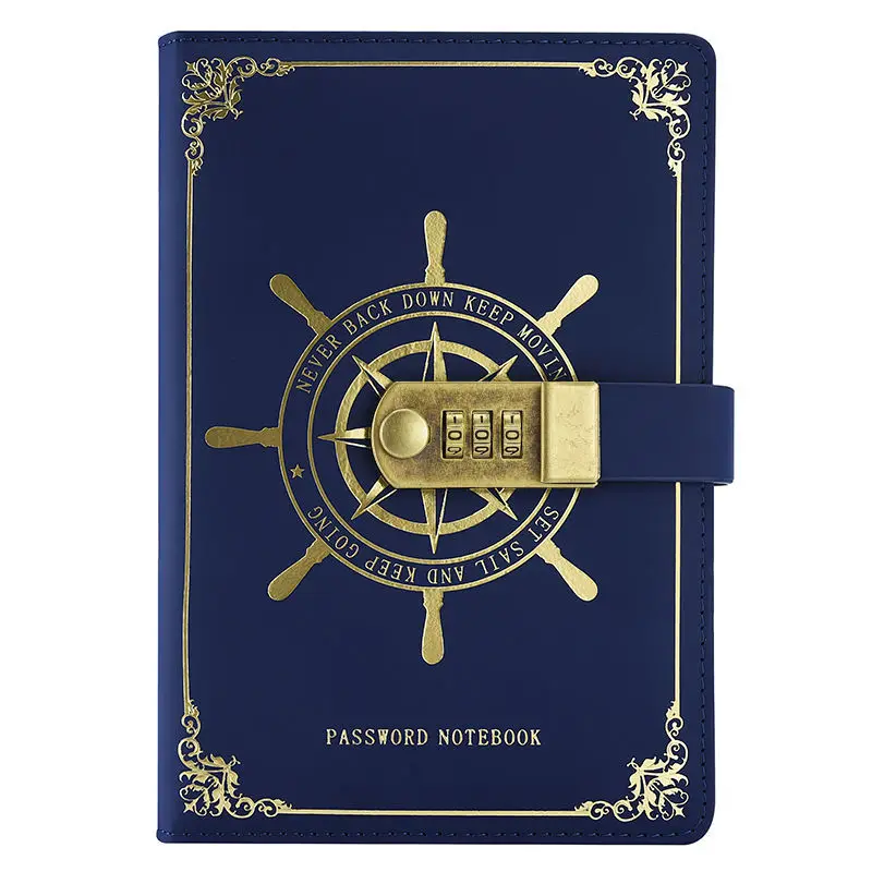 Dairy Password Notebook With Lock A5 Notepad School Supplies Hardcover Sketchbooks Retro Sailor Rudder For Drawing Stationery