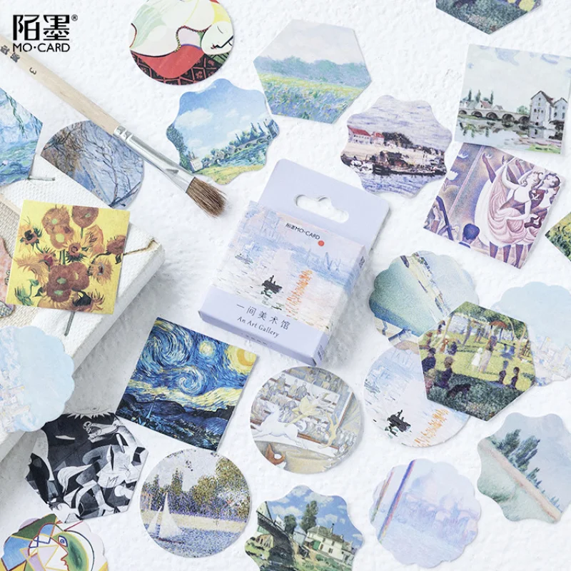 46Pcs/boxed Mini Boxed World Famous Paintings Stickers Van Gogh Monet Starry Night Sunflower Journal Scrapbook Decor