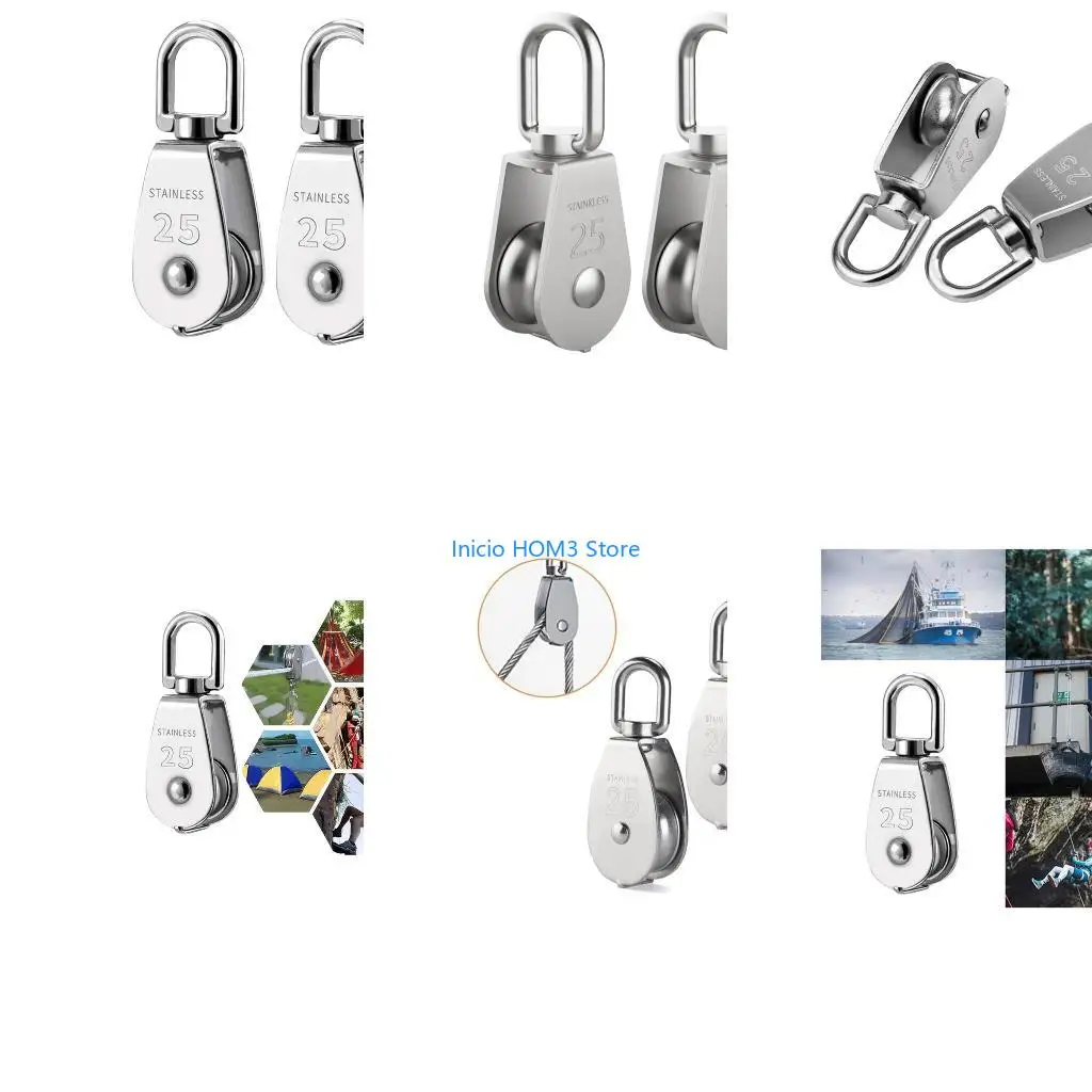 A5YD 2Pcs M25 Single Pulley Block Stainless Steel Swivels Cable Pulleys for Lifting