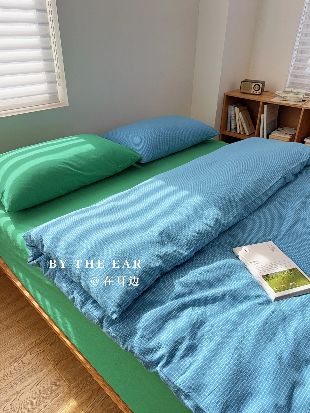 

Комплект постельного белья в скандинавском стиле из хлопка в клетку, четыре предмета, из стираного хлопка, с цветовыми блоками, из чистого хлопка, комплект из трех предметов с ручками-ушками