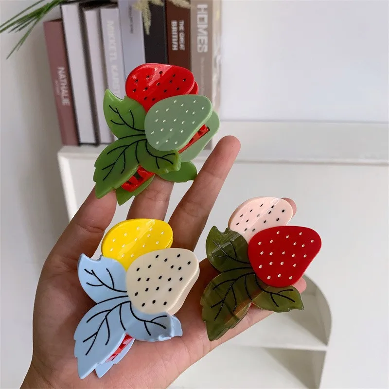 

New Style Fresh Strawberry Color Blocking Clip Acetate Hair Claw Splicing Leaf Disc Hair Crab Clip Female Hair Accessories