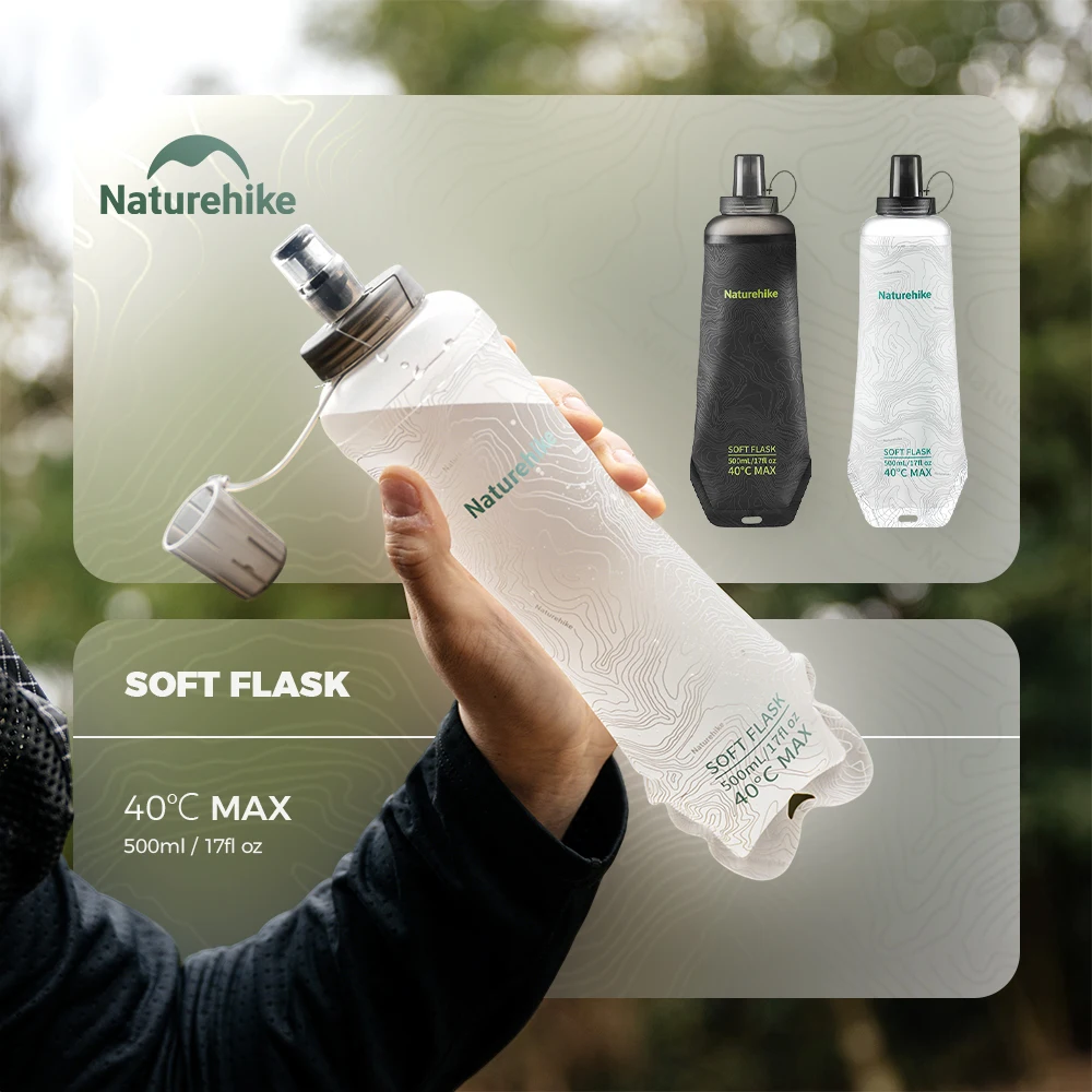 Naturehike Soft Water Bottle TPU Silicone Folding Nozzle Ultralight Hiking Outdoor Squeeze Spray Pocket Supplies Kettle Backpack