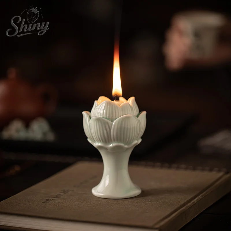 Китайский керамический подсвечник в виде лотоса, основание для зала Будды, предложение, мебель для дома Будды
