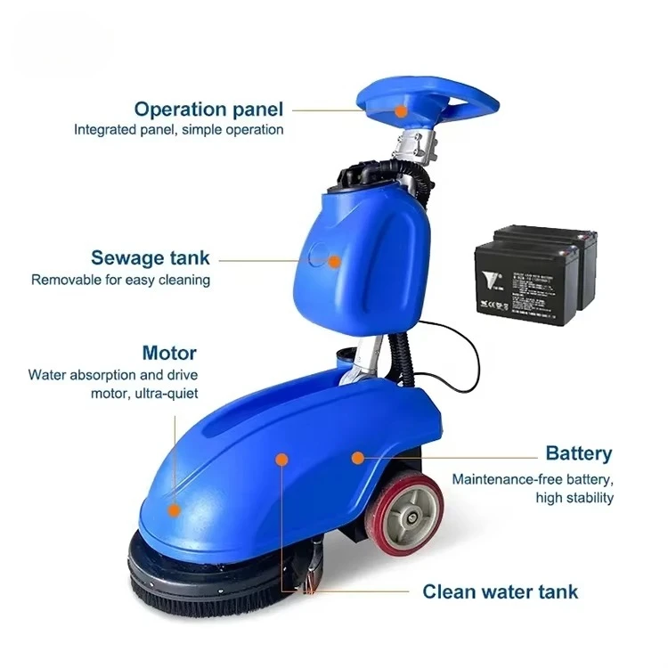 Pequena caminhada atrás da mão empurrar máquina automática de esfregar piso industrial comercial máquina de limpeza de piso de azulejo