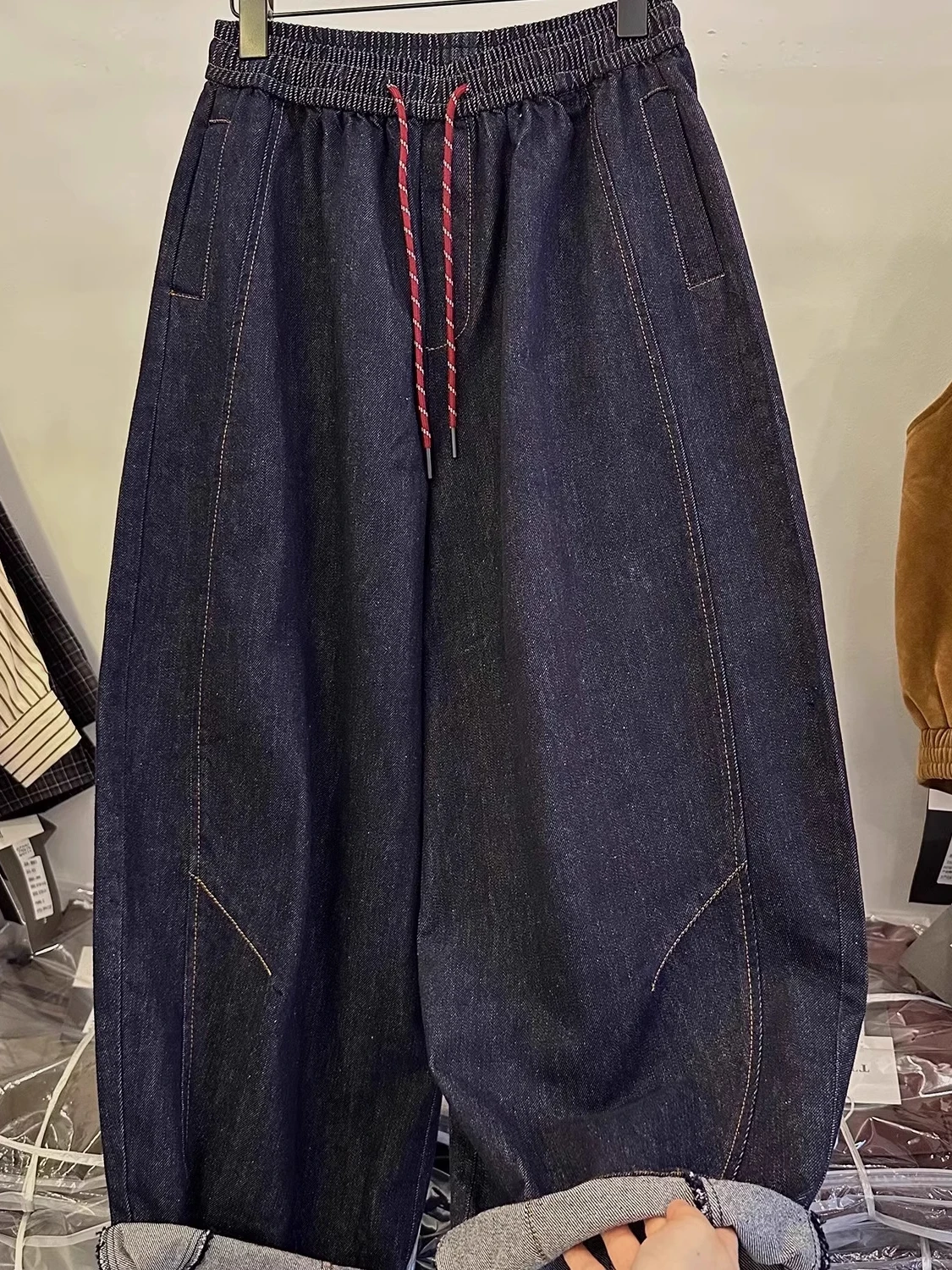 

Loose Wide Leg Jeans Dstring Waist Retro Sle for Men And Women Casual Wear All Seasons High Waist Straight Tube Jeans