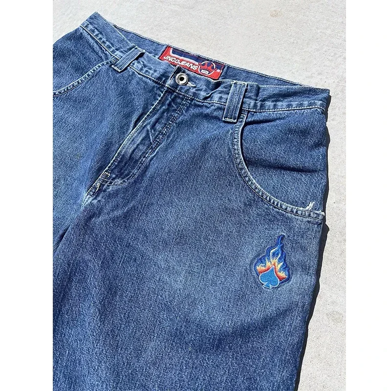 Jnco กางเกงยีนส์ทรงหลวมเอวสูงแนวสตรีทของบุรุษแนวสตรีทผ้า Y2k แนวกอธิปดีวินเทจปักลายแนวฮิปฮอปแนวพังค์สไตล์กางเกงยีนส์บุรุษ