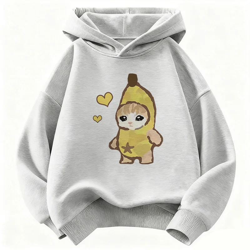 2026 Neuer Lustiger Bananen-Katzen-Hoodie für Kinder, Kawaii-Katzen-Sweatshirt für Jungen und Mädchen, Lässige Hoodies, Hip-Hop-Kleidung – Detail 4