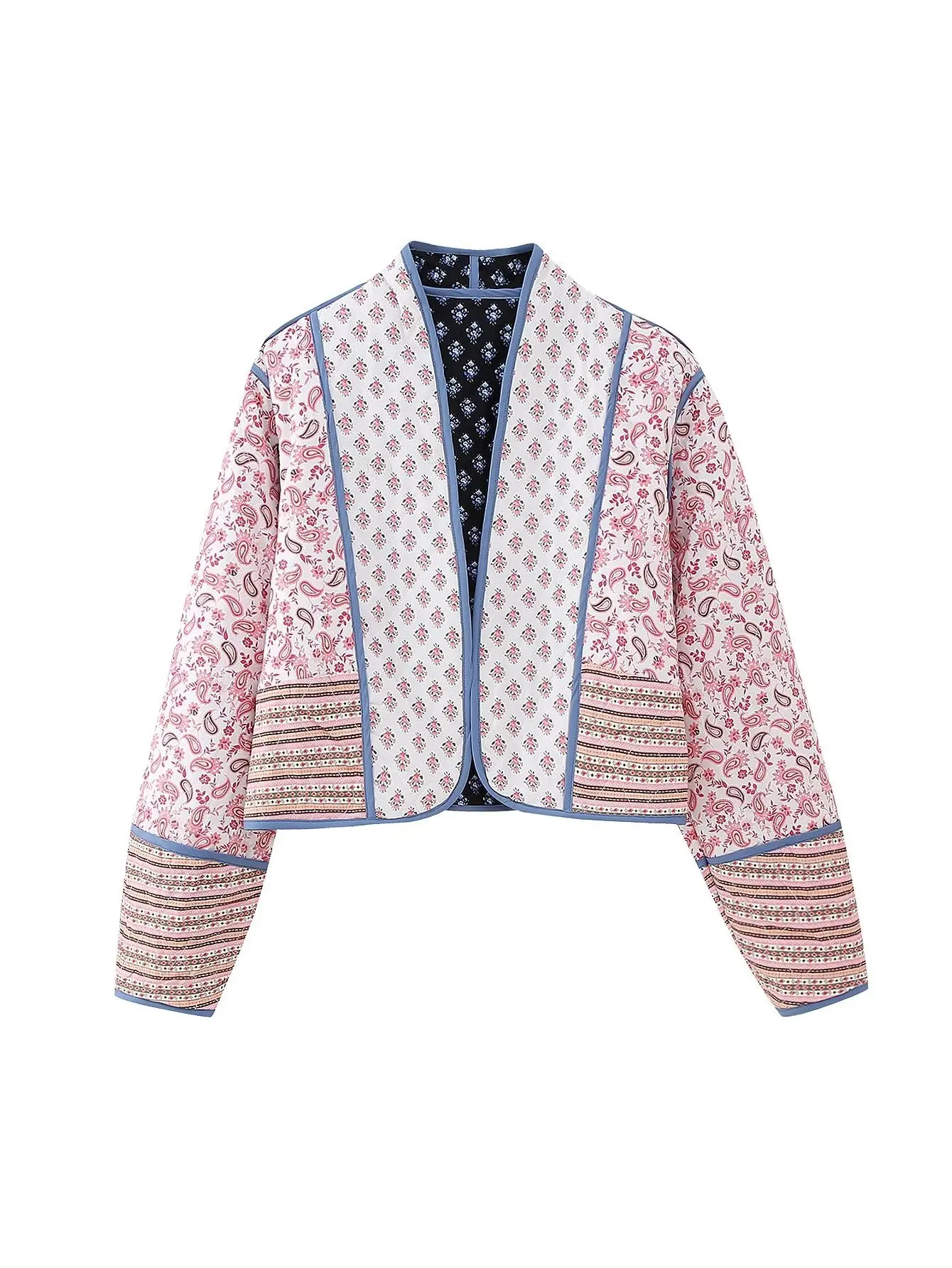 Ropa acolchada de algodón para mujer, abrigo corto con estampado de flores, chaqueta de trabajo, informal, caliente, Invierno