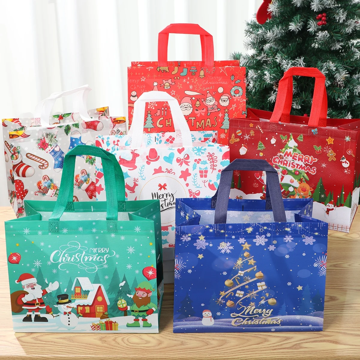Christmas Gift Bags Merry Christmas Decoration for Home 2024 Xmas Non-woven Gift Bags Ornament Navidad Natal New Year Gift 2025