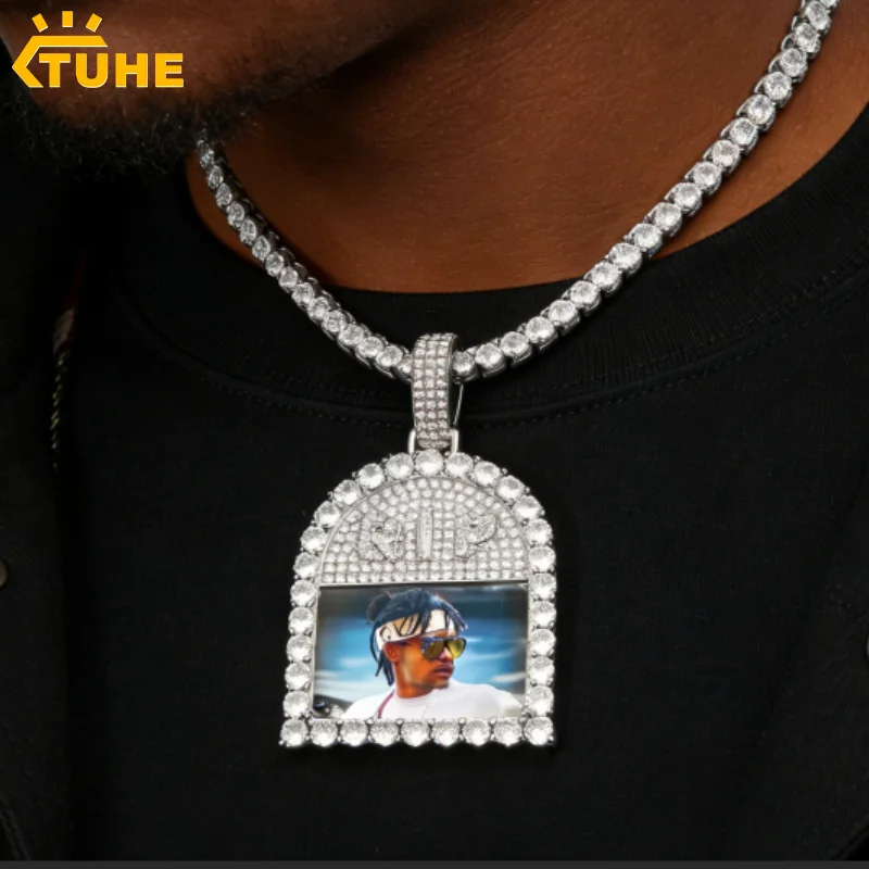 

TUHE High Quality Unisex Window Zircon Copper Jewelry Custom Picture Pendant Necklace For Men Hip Hop Jewelry Gift