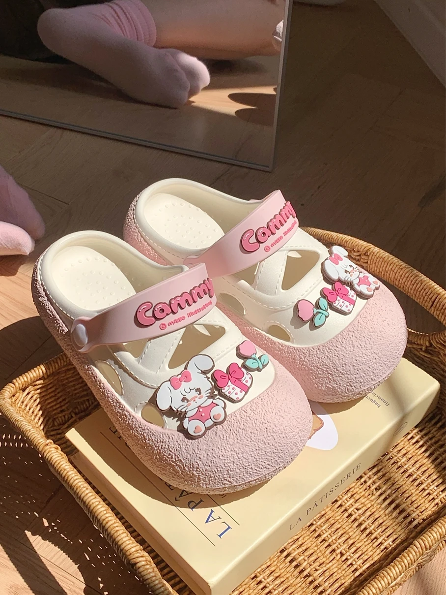 Girl Garden Shoes Bunny Cool Slippers Women's 2024 Summer Parent-child Wearing EVA Cross Strap Hole Sandals