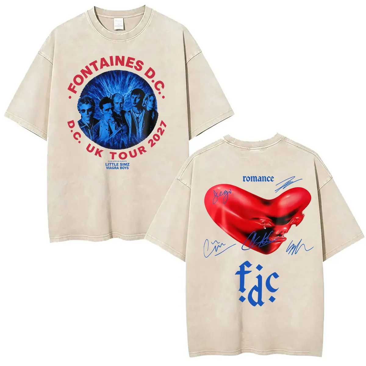 Vintage Washed Fontaines D.C Band UK Tour 2027 Graphic T Shirts Men's Rock Punk Hip Hop Clothing Short Sleeve T-shirt Streetwear