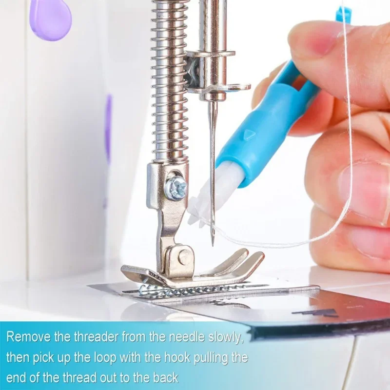 1pc Blue Sewing Machine Needle Threader Automatic Quick Sewing Threader Needle Tool for Auto Changer, Holds Firmly