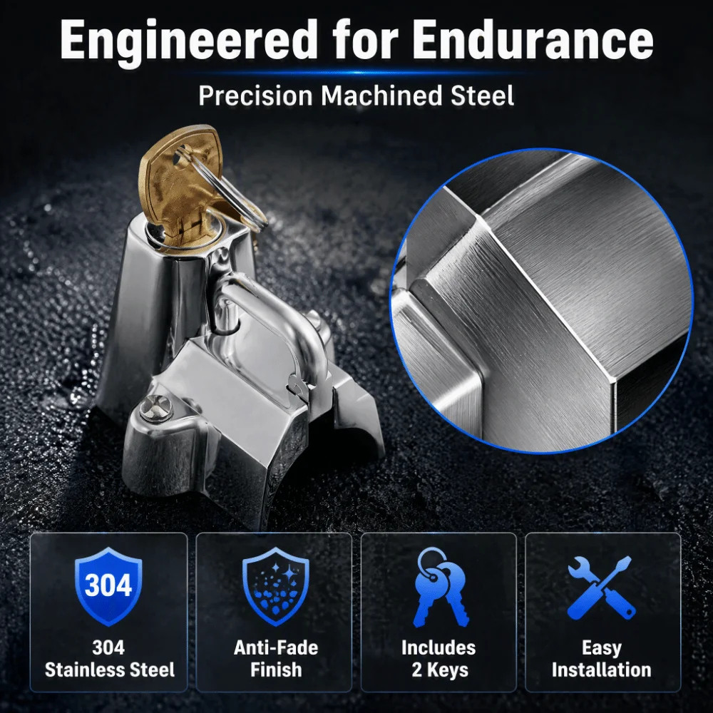 with 2 Keys Helmet Lock Hook Stainless steel Silver Motorcycle Helmet Lock Helmet Security Lock Outdoor Riding Use