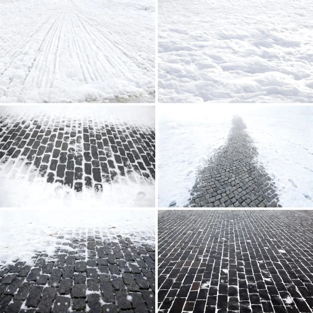 Winterliche Steinplatten-Boden-Fotografie-Hintergrund, weißer Schneeboden, Weihnachtsdekoration, Familienfeier-Hintergrundzubehör