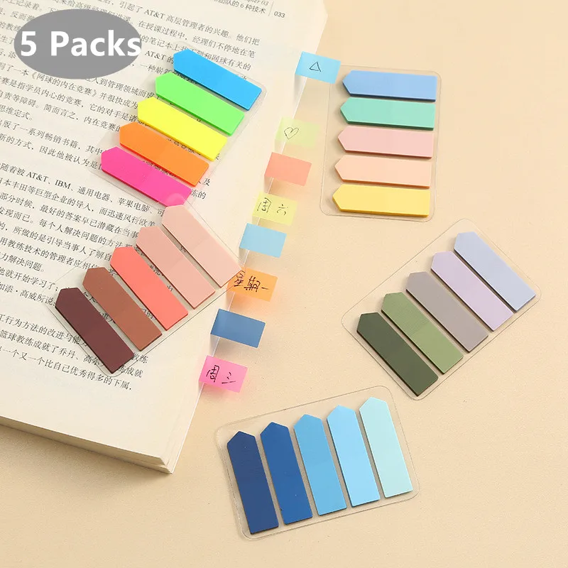 5Packs/Set Transparent Sticky Notes Self-Adhesive BookMarkers Annotation Reading Book Clear Tab Kawaii Cute Stationery