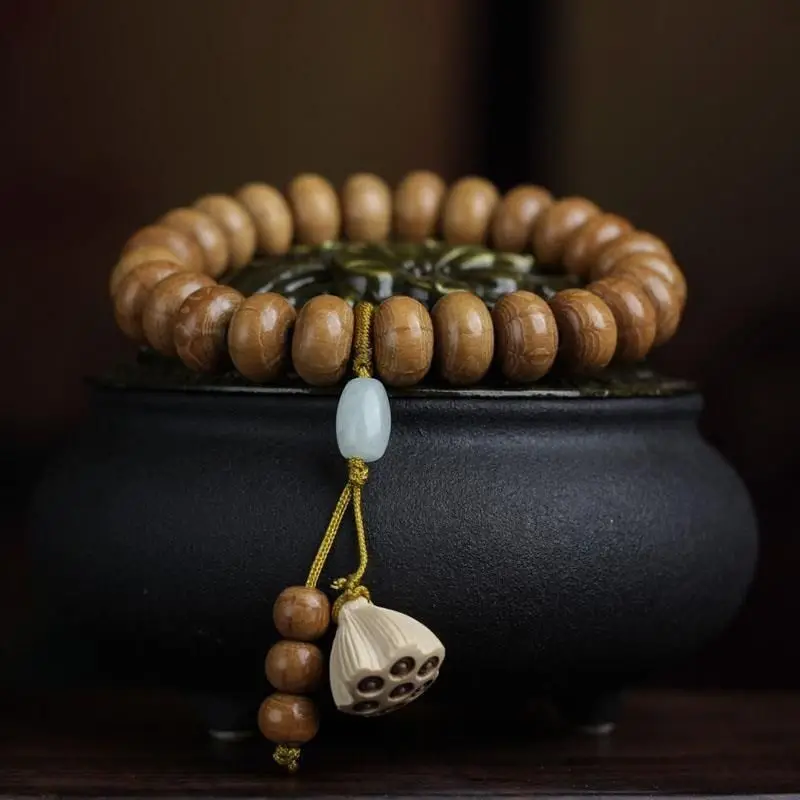 Liudao Old Material Single Circle Bracelet Watermelon Pattern Lotus Canopy Falling Dragon Wood Buddha Bead Luck Hand String