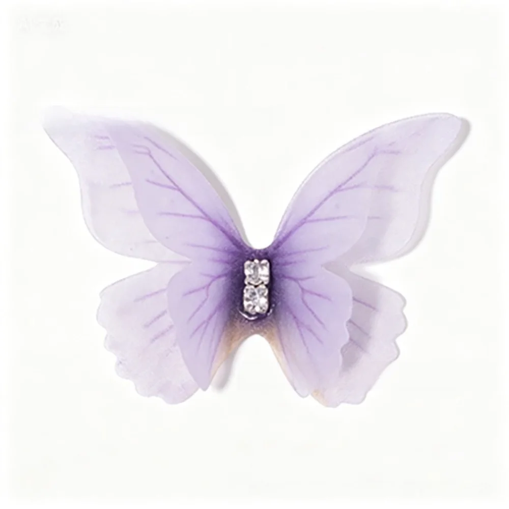 50Pcs 3D Organza Fabric Butterfly Appliques Double-layer Colorful Simulation Mesh Butterfly Patch Translucent