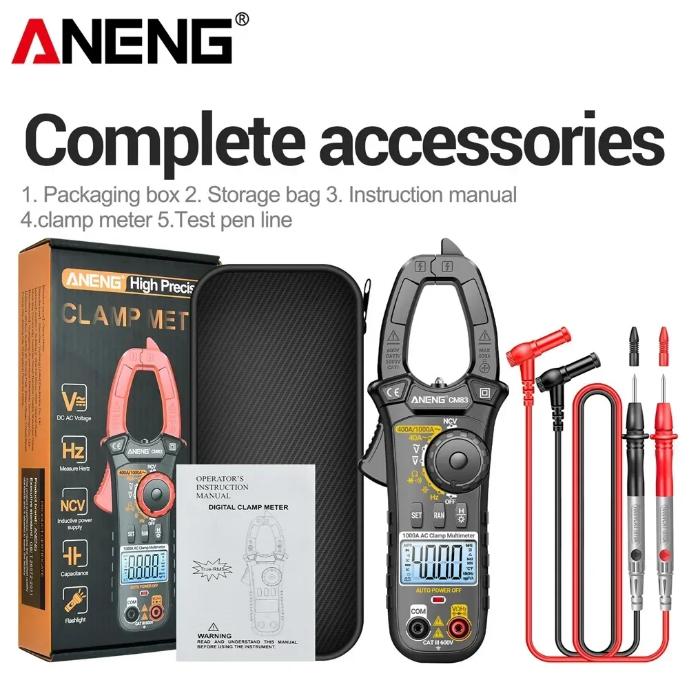 

ANENG CM83 Clamp Meter Multimeter 1000A High Cturrent Non-contact Multi-function Professional NCV Sensing Hertz Test Tools