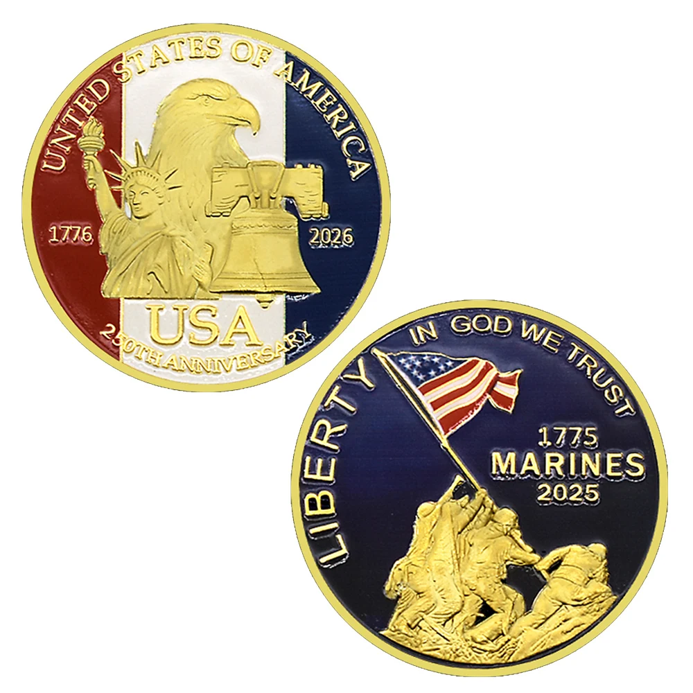 الولايات المتحدة 1776-2026 الولايات المتحدة الأمريكية 250th الذكرى التذكارية عملة الحرية جرس تمثال الحرية مشاة البحرية الاستقلال هدية تذكارية