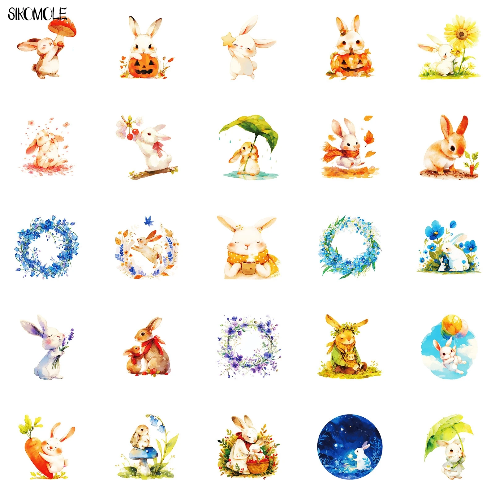 만화 귀여운 토끼 스티커 동물 다채로운 DIY 휴대폰 노트북 기타 여행 수하물 스케이트보드 장난감 그래피티 스티커, 10 개, 30 개, 50 개