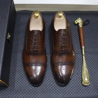 Luxury Genuine Leather Calfskin Cap Toe Oxfords Men's Dress Shoes Italian Style Lace-Up Wedding Business Formal Shoes for Men