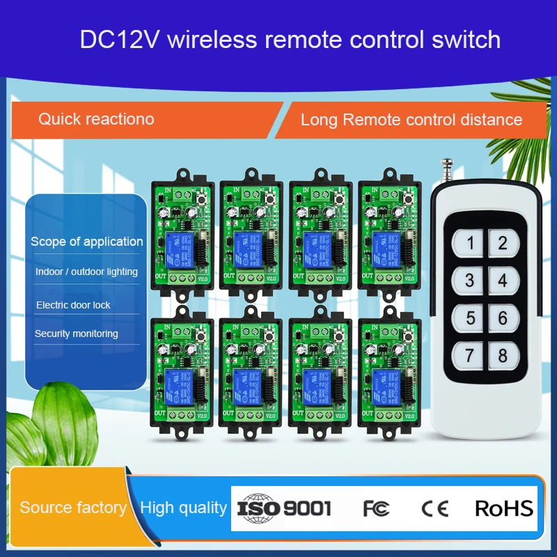 RF Wireless Remote Control Switch System  DC12V 1CH transmitter  receiver  relay  power on  lighting LED Delay time