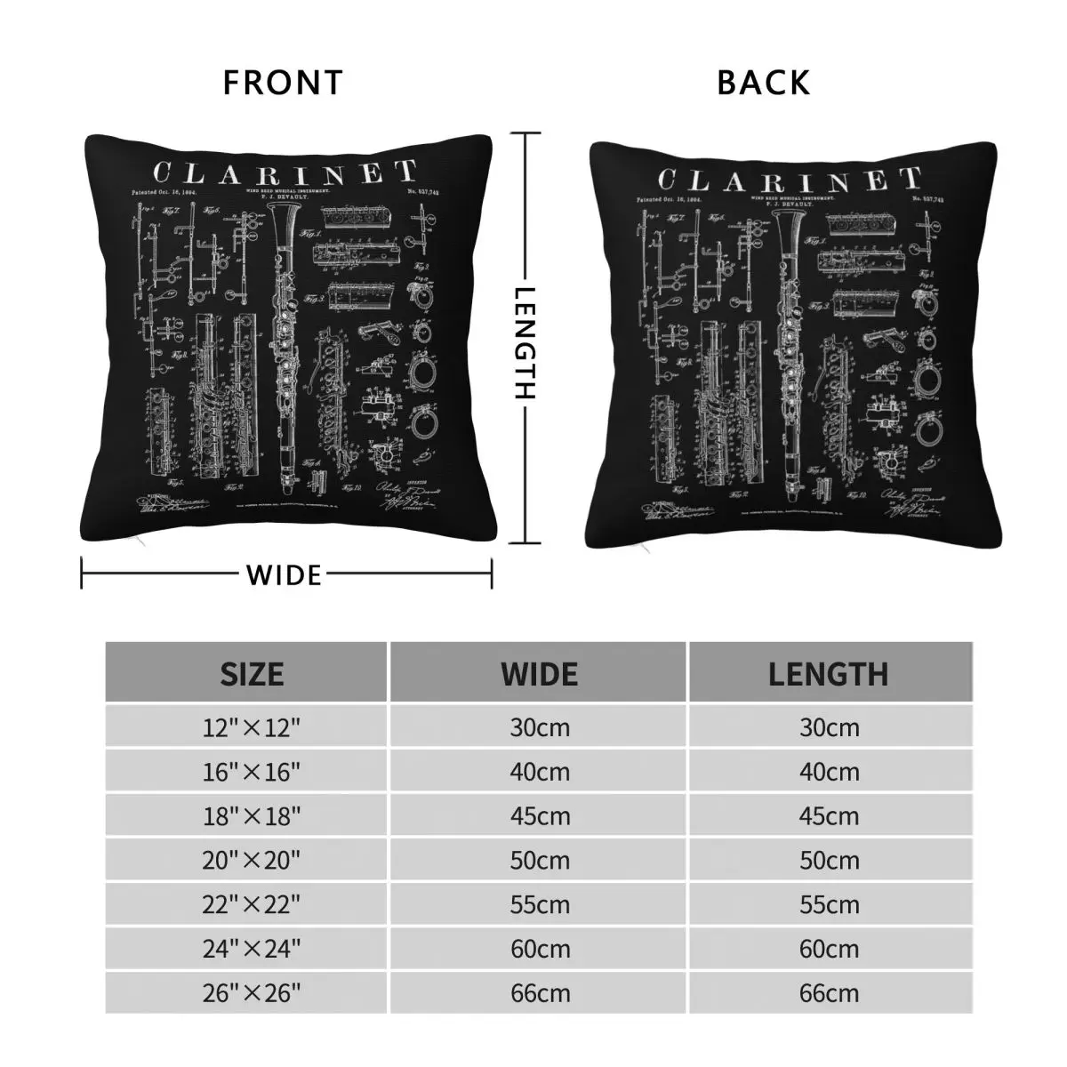 Clarinet Patent Clarinetist Pillowcase Polyester Linen Velvet Printed Zip Decorative Pillow Case Sofa Seater Cushion Cover 18