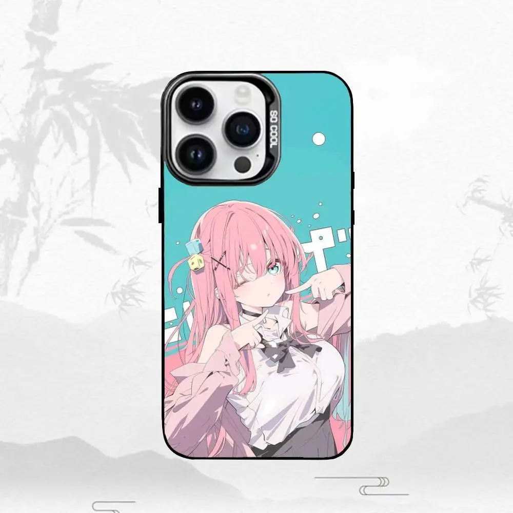 حافظة هاتف B-Bocchi the Rock لهاتف iPhone17,16,15,14,13,12,11 Plus,Pro Max حافظة هاتف فضية ملونة باللون الأسود غطاء Funda