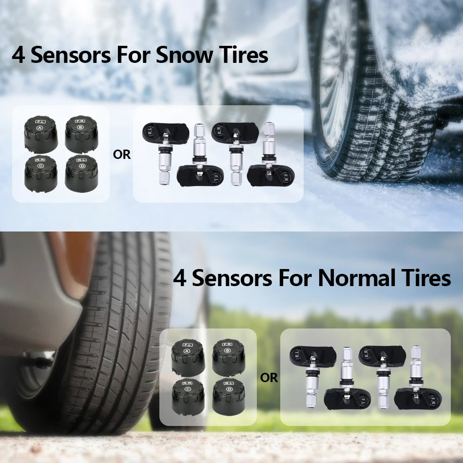 Srnubi Solar Power TPMS Tire Pressure Monitor System Automatic Brightness Control Glass wireless 4 Sensors Decoration Accessory