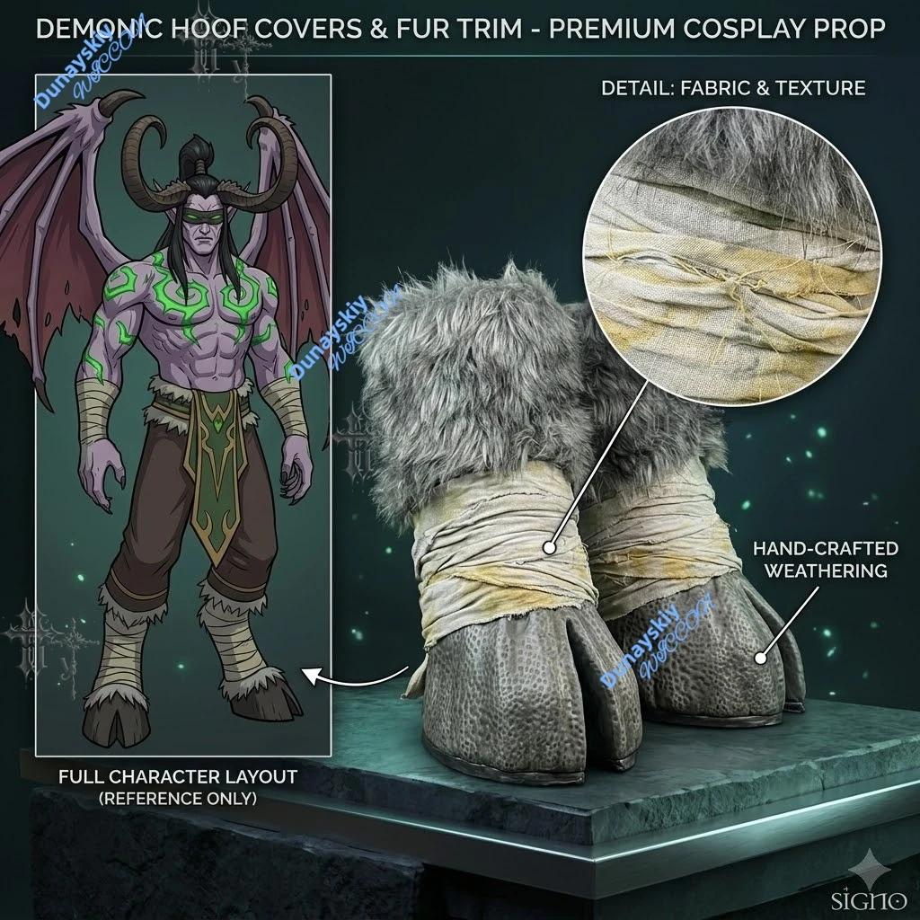 Cloven Hoof Demon Cosplay Shoes Illidan Stormrage Split Toe Fur Bandage Foot Guards World of Warcraft Fantasy Halloween - view 2