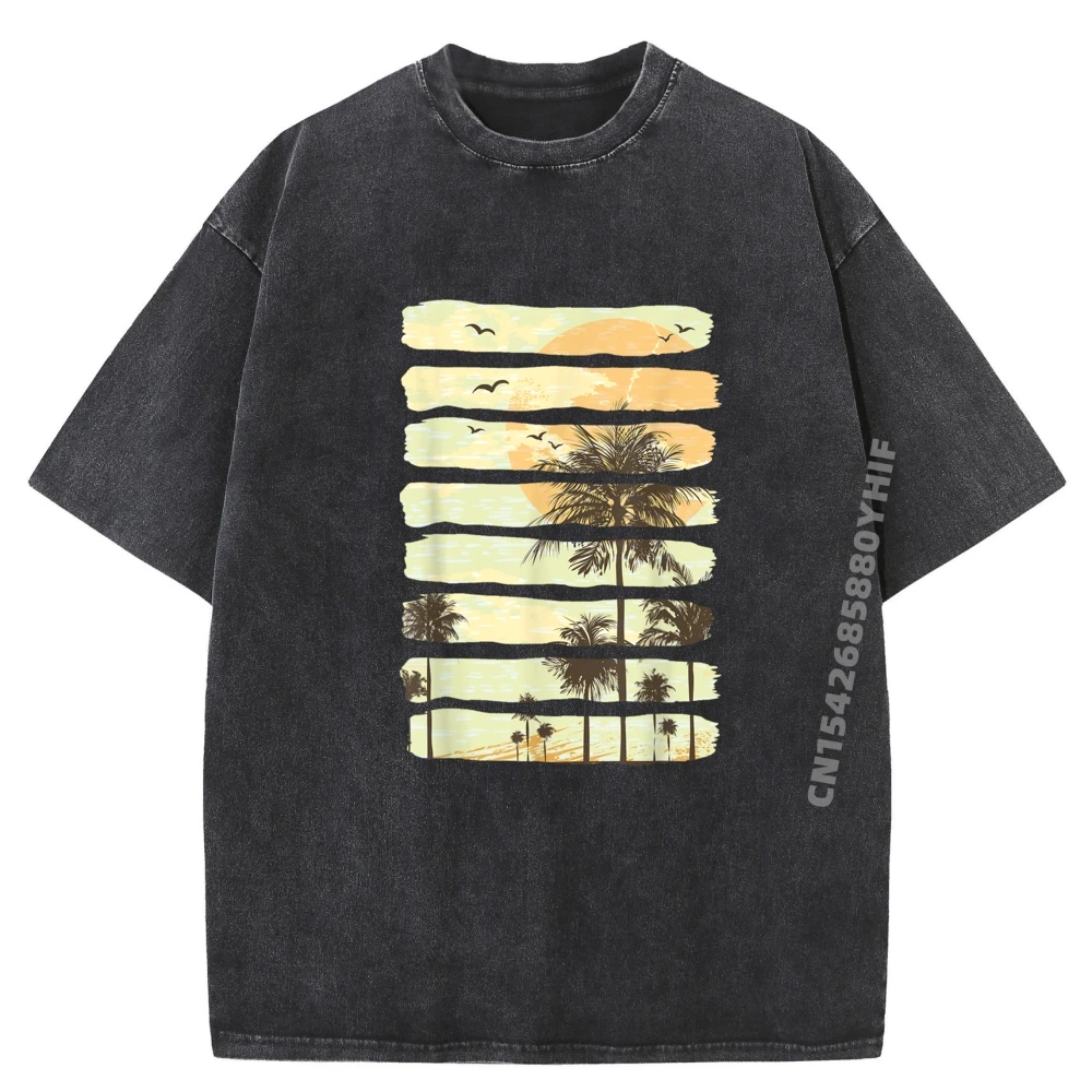 

Семейные летние повседневные футболки с закатом пальмы и океаном, мужские топы, футболки с графическим рисунком, мужская модная стираная одежда