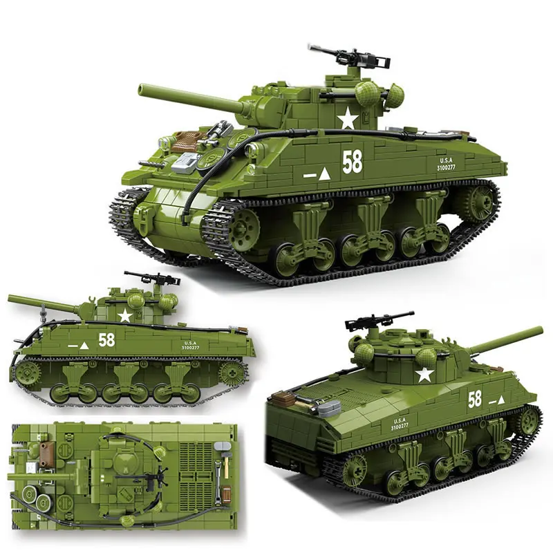 New World WarII Military Weapons M4A3 SHERMAN Medium Tank Model CollectOrnaments Building Blocks WW2 Bricks Toy Boy Gift 1175PCS